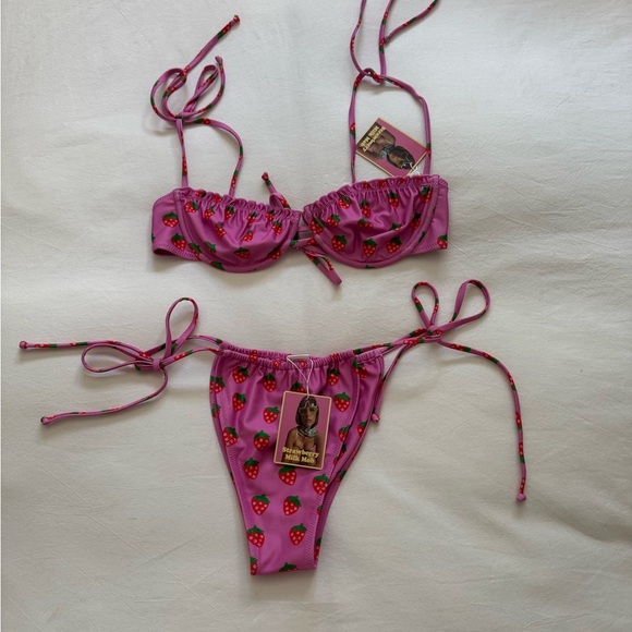 Strawberry Milk Mob Pink Strawberry Print Bikini - Picture 1 of 7